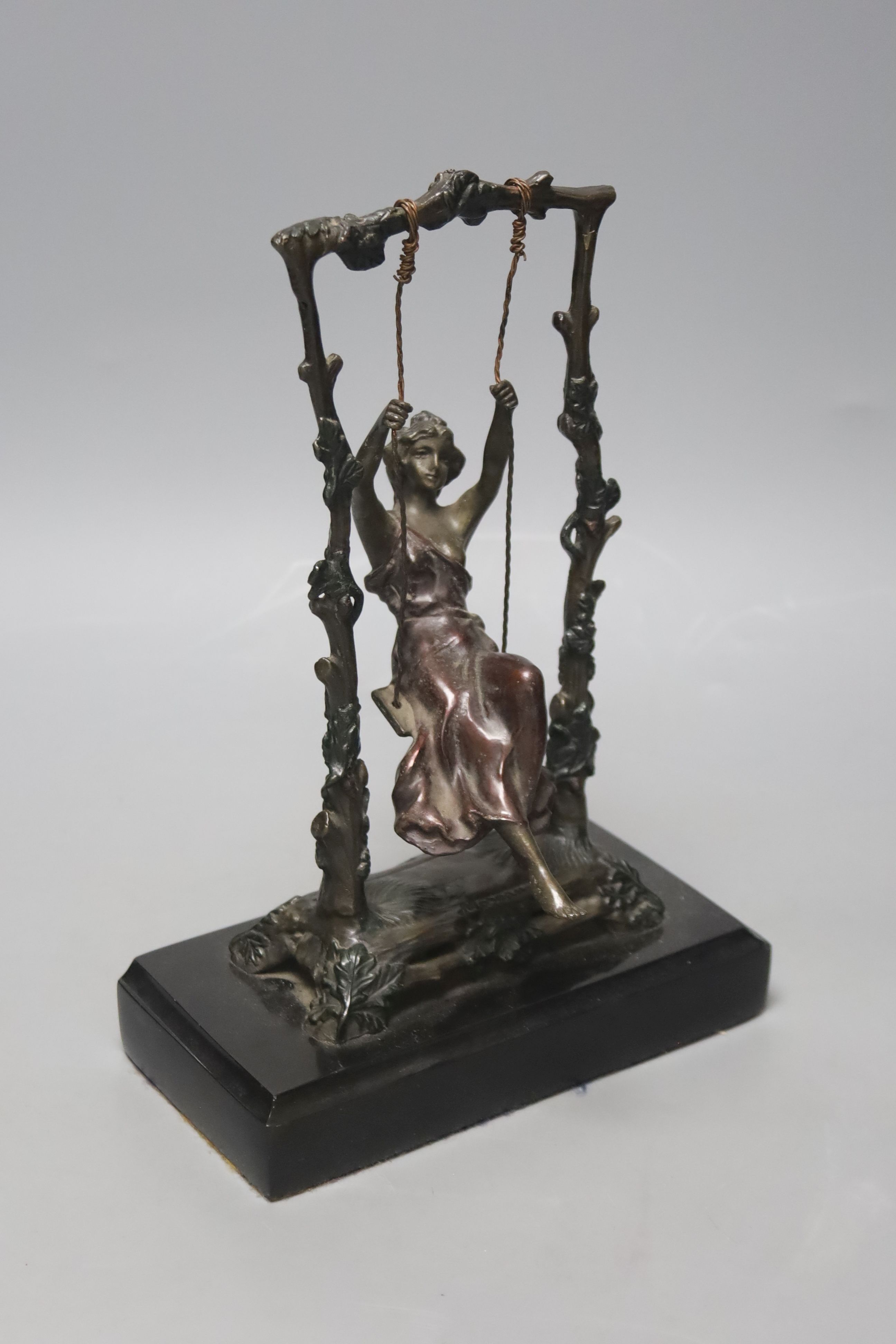 After Auguste Moreau, (1834-1917), Art nouveau style 'Girl on a swing' bronze (?) sculpture